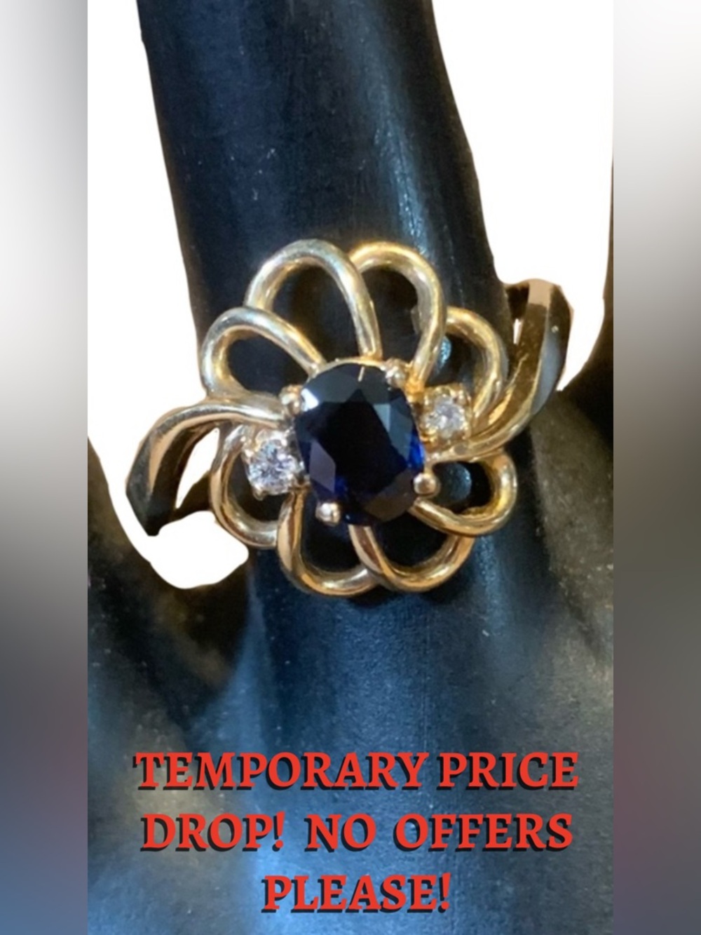10K SOLID YELLOW GOLD SAPPHIRE AND DIAMOND RING (7)